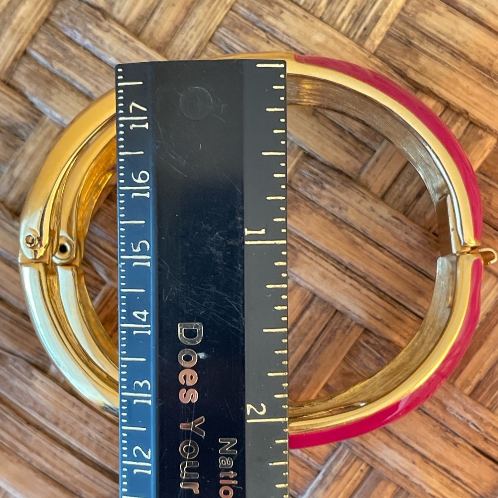Vintage Monet Gold and Pink Clamper Bangle Bracelet - Picture 10 of 13